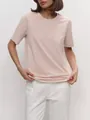 Lässiges Damen Sommer Kurzarm-T-Shirt mit Rundhalsausschnitt in elegantem Hellrosa. - Pfirsichrosa