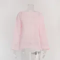 Transparente Strick-Oberteil in Hellrosa mit ausgestellten Ärmeln und weitem Rundhals - S / Oberteile / Rosa