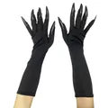 Detailansicht der schwarzen Halloween-Handschuhe mit langen, spitzen Krallennägeln - Schwarze Nägel