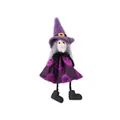 Close-up view of a Halloween witch doll hanging ornament with purple hat and dress - Witch Pendant
