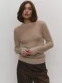 Elegant beige semi-sheer mohair pullover sweater with a classic round neck design - S / Tops / Khaki