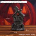 Detailed resin Halloween haunted house figurine with dimensions and pumpkin accent - Pumpkin Haunted House (Style A)