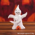 Detailed view of white resin ghost figurines with size markers for Halloween decor. - Ghosts with Pumpkin (Style D)