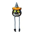 Detailed view of Halloween black cat resin figurine with hanging legs and EEK mouth sign - Black Cat Hanging Leg