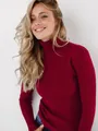 Damen Rollkragenpullover weinrot gerippt figurbetont Herbst Strickmode Modelaufnahme - Einheitsgröße / Oberteile / Burgunderrot