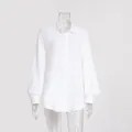 Elegante camicia bianca in cotone stropicciato da donna, vestibilità ampia, lunga - Taglia S / Top / Bianco