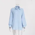 Camicia da donna azzurra in garza di cotone stropicciato con vestibilità ampia e comoda - Taglia S / Top / Blu