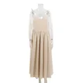 Elegantes Midi-Trägerkleid aus reiner Baumwolle mit V-Ausschnitt und Rückenschnürung in Beige - S / Kleider / Aprikose