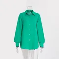 Camicia a maniche lunghe in crêpe di cotone verde con vestibilità ampia e colletto polo - Taglia S / Top / Verde scuro