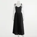 Elegant black cotton V-neck camisole dress with tie-straps and open back detail - XS / Dresses / Black