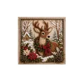 3D Christmas punch needle embroidery kit with reindeer and snowy forest motif - Deer