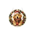Festive Golden Retriever Christmas ornament with wreath and Santa hat - Christmas Golden Retriever / 1 Piece
