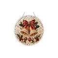 Elegant ornate Christmas hanging ornament with golden bells and a large red velvet bow - Pearl Bell / 1 Piece