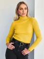 Eleganter senfgelber Rollkragenpullover für Damen im weichen, schmal geschnittenen Strickdesign - Einheitsgröße / Oberteile / Gelb