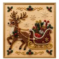 Christmas reindeer and sleigh diamond painting with beads and pearls in a gold frame - Christmas Elk Sleigh Gift