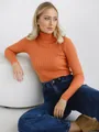 Eleganter orangefarbener Damen-Rollkragenpullover, schmal geschnittener Herbststrick - Einheitsgröße / Oberteile / Orange