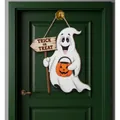 Halloween ghost door hanger with Trick or Treat sign shown hanging on a green door. - Style A / 35*25cm