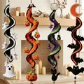 Set of four Halloween crochet spiral hanging decorations with ghost pumpkin and bat motifs - Bat Style