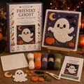 DIY Halloween 3D fabric weaving kit featuring a friendly ghost design and colorful yarn bundles - Ghost