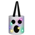 Detailed view of white Halloween ghost candy bucket featuring colorful glowing LED lights - Style F (White Ghost)