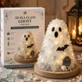 Detail view of DIY lighted sea glass ghost kit with packaging and finished decor. - Ghost Style (B Style)