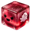 Vue rapprochée détaillée d'un cube Halloween translucide rouge avec un motif de fantôme - Rouge