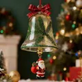 Detalle de campana de Navidad de cristal con Papá Noel y lazo rojo - Papá Noel