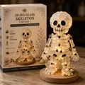 Detail view of the finished DIY lighted sea glass skeleton with warm glowing LED lights - Skull Style (E Style)