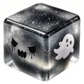 Vue détaillée du cube mou Halloween Spooky avec motif fantôme et visage effrayant. - Noir