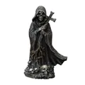 Detailed view of resin reaper statue with hooded cloak and cross on skull base. - Cross Skull Style B