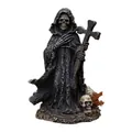 Detailed resin Grim Reaper skeleton statue holding a cross for gothic Halloween home decor. - Cross Skull Style D