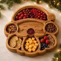 Festive wooden Christmas divided serving tray for snacks and fruits holiday decor - Santa Claus