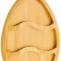 Close-up detail of a sustainable bamboo Easter egg shaped serving tray for snacks. - Easter Egg Design