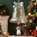 Campana de Navidad de cristal con dije de pingüino festivo y lazo plateado - Pingüino