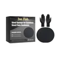 Jue Fish kit de limpieza para utensilios de acero con 3 esponjas y guantes negros - Set de 4 piezas / Negro (3 Esponjas + 1 Par de Guantes)