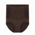Culotte gainante taille haute ventre plat pour femmes en tissu marron café respirant - S / Bas / Café