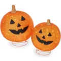 Detail van verlichte Halloween-pompoenset met oranje mesh en geïntegreerde verlichting - 2-delige set