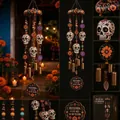 Hand-painted skull wind chime with metal bells for Day of the Dead patio decoration - Painted Skull Style
