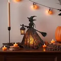 Lampe de statue de sorcière d'Halloween gothique avec robe à motif de forêt - Statue de Sorcière Lumineuse / Lampe Sorcière