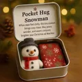 Handmade Christmas-themed pocket hug snowman gift set with felt toy in a portable metal tin box - Snowman