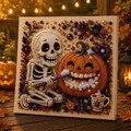 Vue détaillée de l'art mural d'Halloween en perles DIY avec squelette et citrouille - Citrouille Squelette