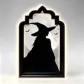 Illuminated Halloween hologram ghost mirror featuring a detailed witch and moon silhouette - Witch / Large (50x24x2.5)