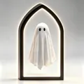 Detailed view of Halloween hologram ghost figure inside a lighted Gothic arch mirror - Ghost / Large (50x24x2.5)