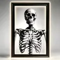 Close-up of 3D Halloween hologram mirror featuring a realistic human skeleton - Skull / Large (50x24x2.5)