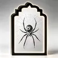 Macro detail of the Halloween hologram ghost mirror featuring a spider on its web. - Spider / Large (50x24x2.5)