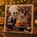Vue détaillée d'une décoration murale 3D d'Halloween avec chef squelette et perles - Boulanger Squelette
