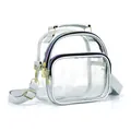 Stijlvolle transparante PVC crossbodytas met zilveren rand en brede grijze band. - Schoudertas Stijl met Voorvak / 0,5 mm Dikte / Zilver