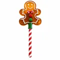 Bacchetta decorativa festiva omino di pan di zenzero con manico a strisce bianche e rosse - Omino di pan di zenzero