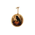 Handmade Halloween DIY diamond painting pendant featuring a crow and pumpkin design - Style 1 (Crow and Pumpkin) / 1 Piece