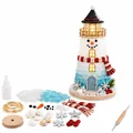 Kit fai-da-te faro natalizio in vetro marino con pietre blu e bianche e decori - Stile Pupazzo di Neve